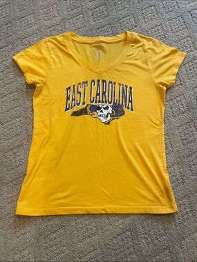 Colosseum East Carolina Gold V-Neck Tee with Pirate Graphic
